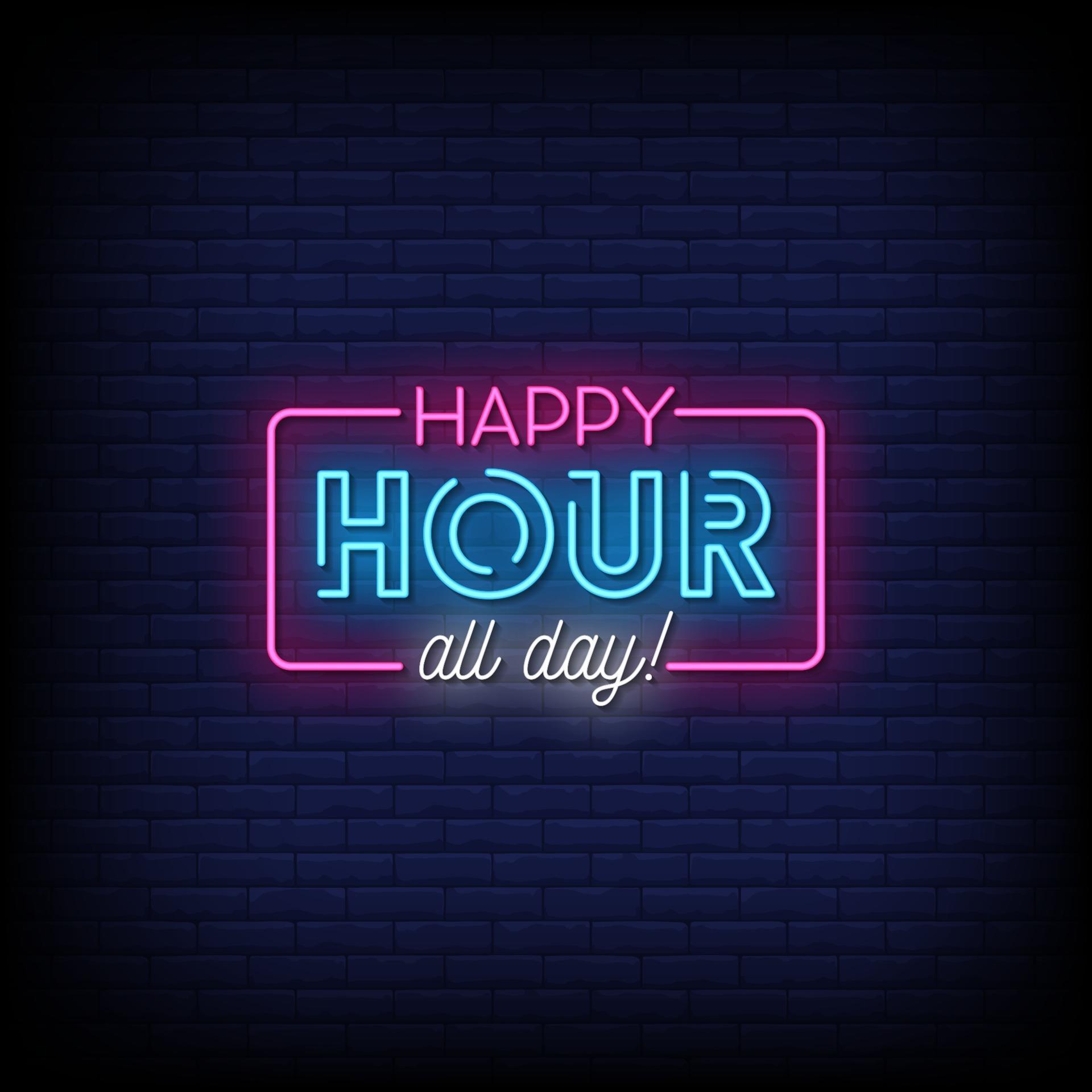 Happy Hour Neon Signs Style Text Vector 2239477 Vector Art at Vecteezy