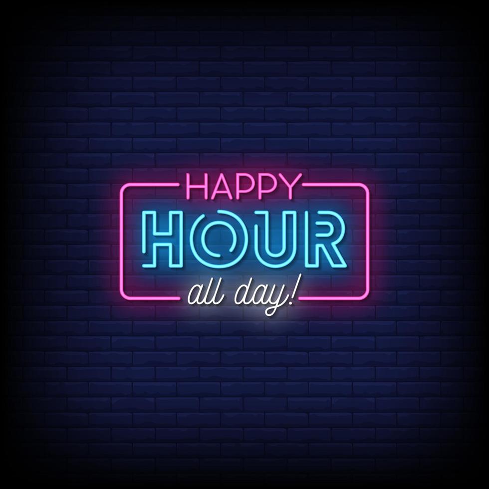 Happy Hour Neon Signs Style Text Vector