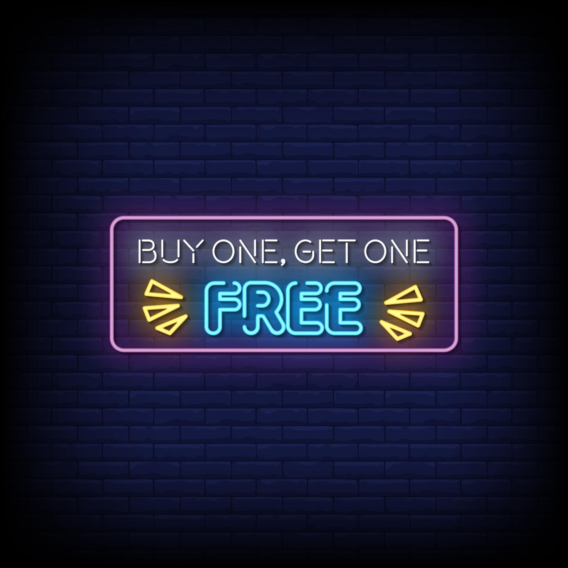Buy One Get One Free Neon Signs Style Text Vector 2239498 Vector Art at