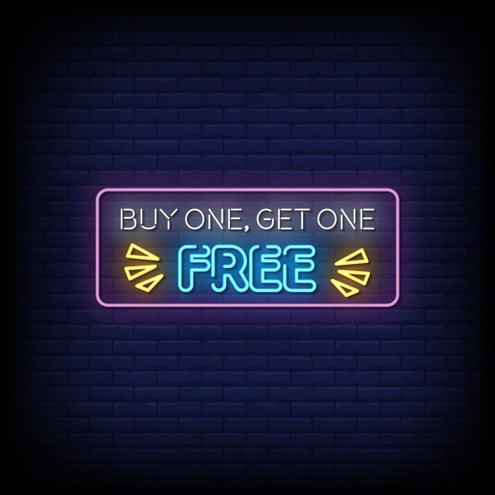 Buy One Get One Free Neon Signs Style Text Vector