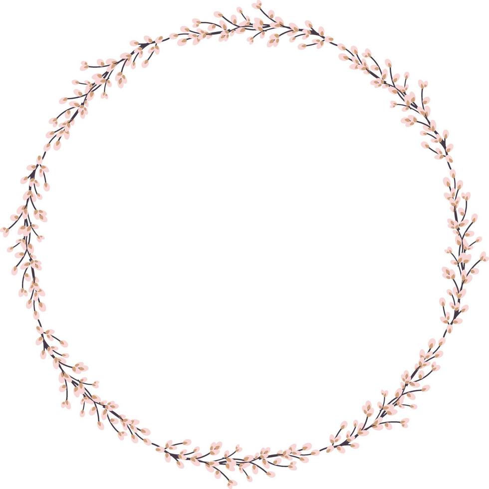 Willow wreath. Round frame made of willow twigs. Easter wreath made of willow stalks.Vector flat illustration isolated on a white background vector
