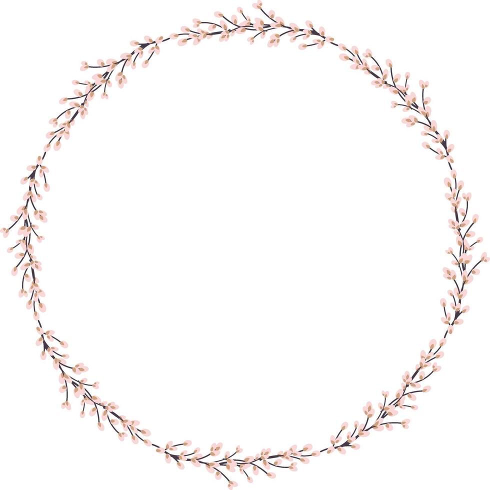 Willow wreath. Round frame made of willow twigs. Easter wreath made of willow stalks.Vector flat illustration isolated on a white background vector