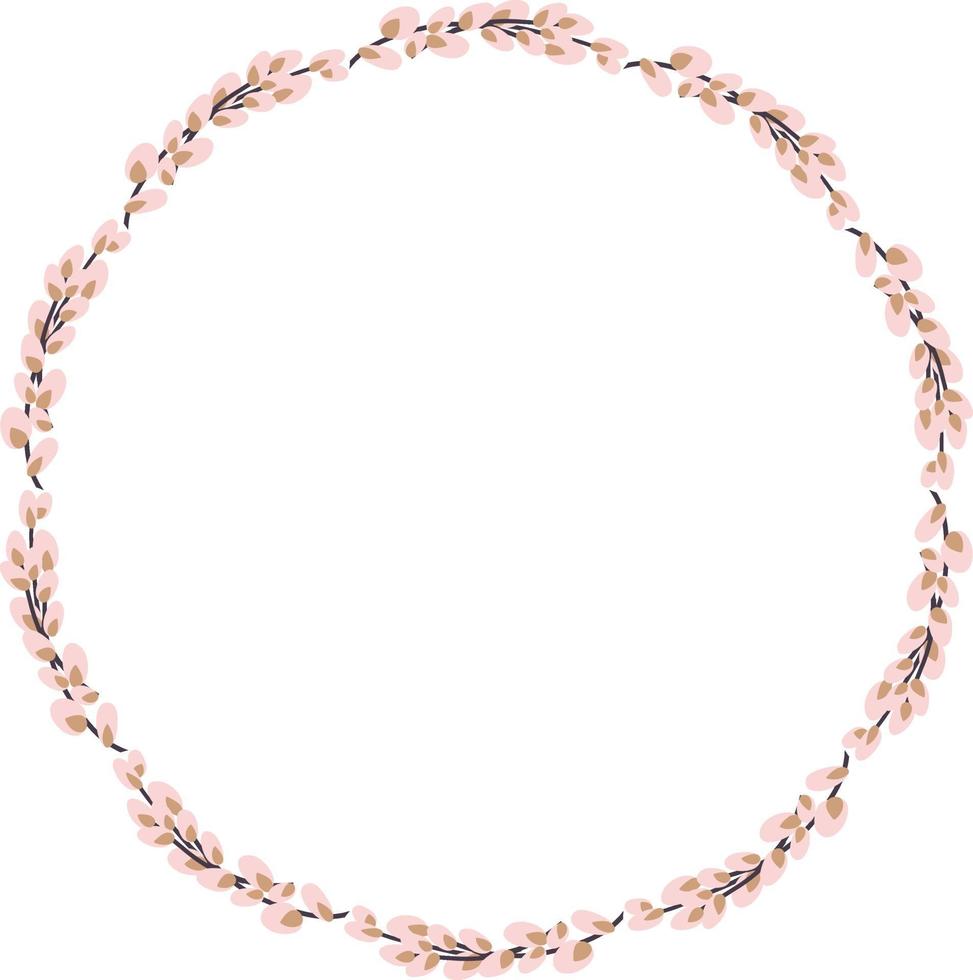 Willow wreath. Round frame made of willow twigs. Easter wreath made of willow stalks.Vector flat illustration isolated on a white background vector