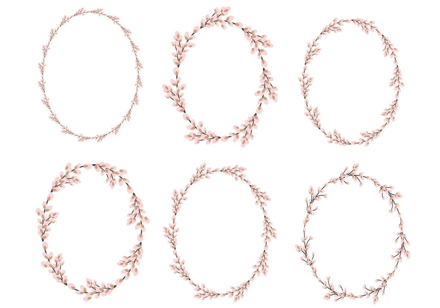 Collection of Easter willow wreaths. Oval wreath of willow stems. vector