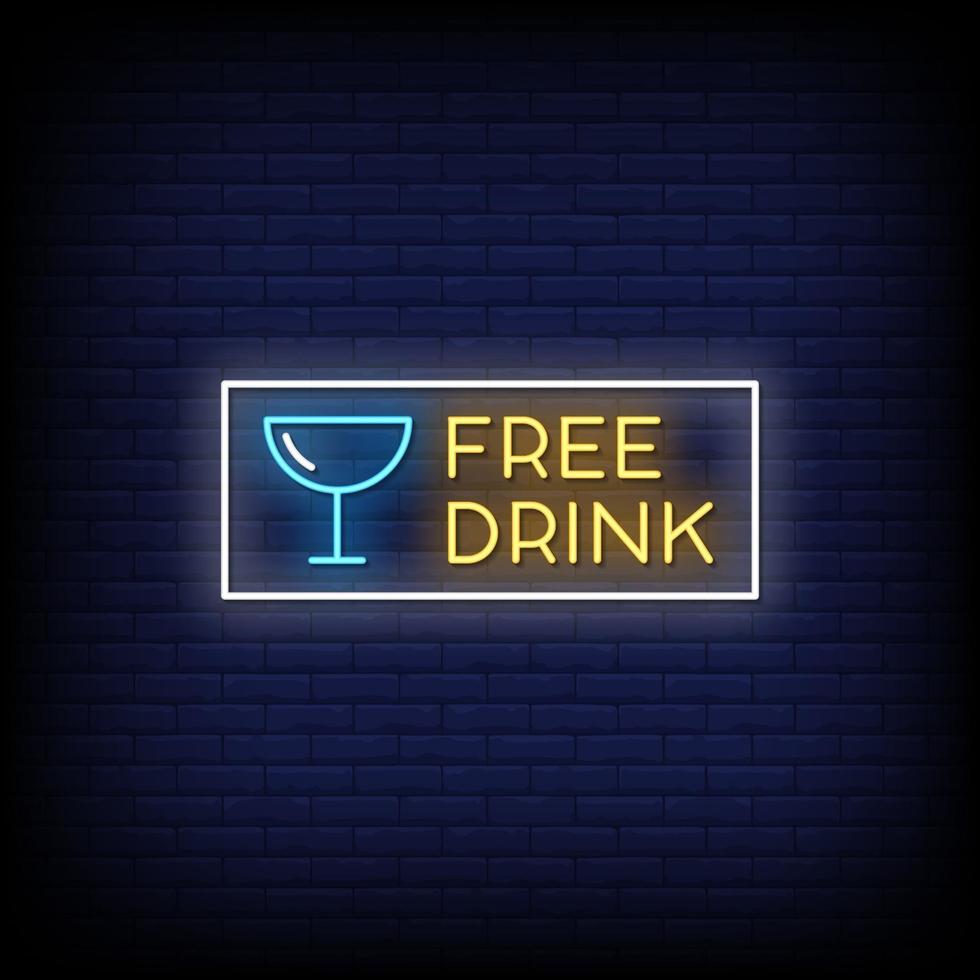 bebida gratis letreros de neón estilo texto vector