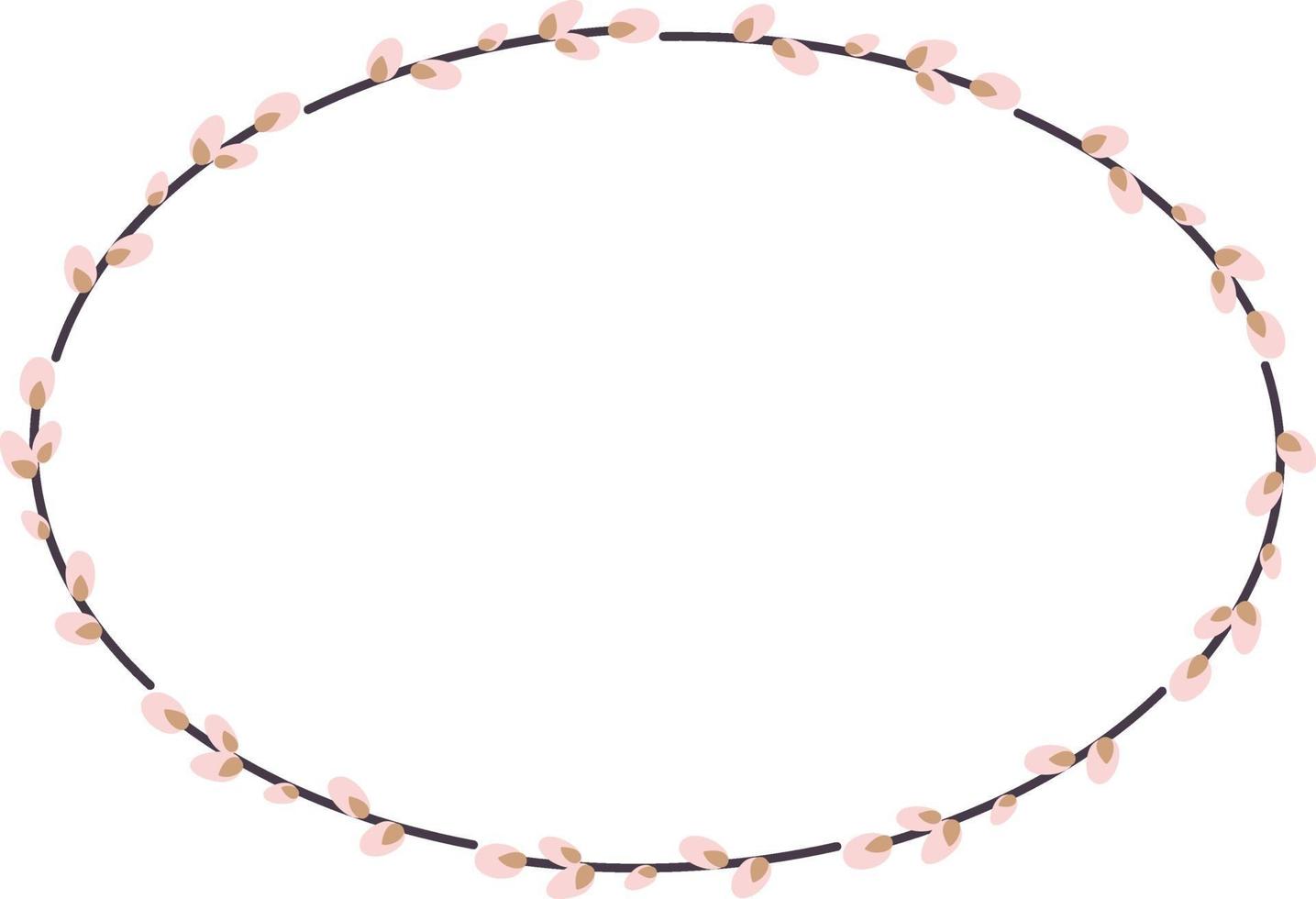 Oval wreath of willow. Willow wreath.Easter wreath made of willow stalks.Vector flat illustration isolated on a white background. Design for invitations, postcards, printing. vector