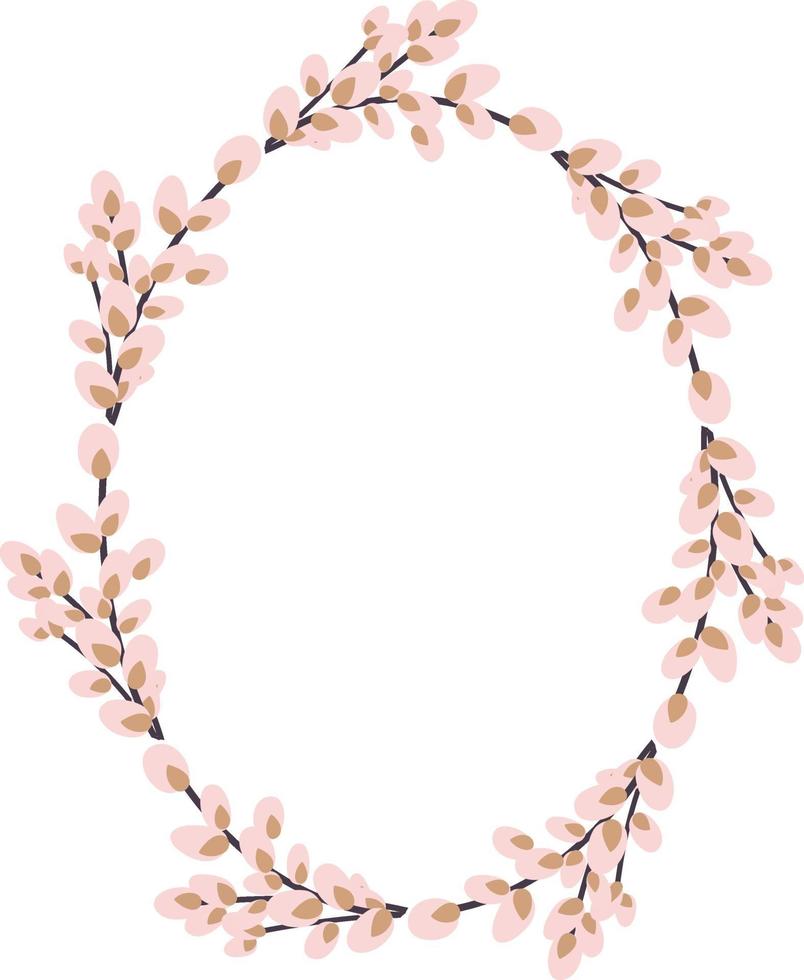 Oval wreath of willow. Willow wreath.Easter wreath made of willow stalks.Vector flat illustration isolated on a white background. Design for invitations, postcards, printing. vector