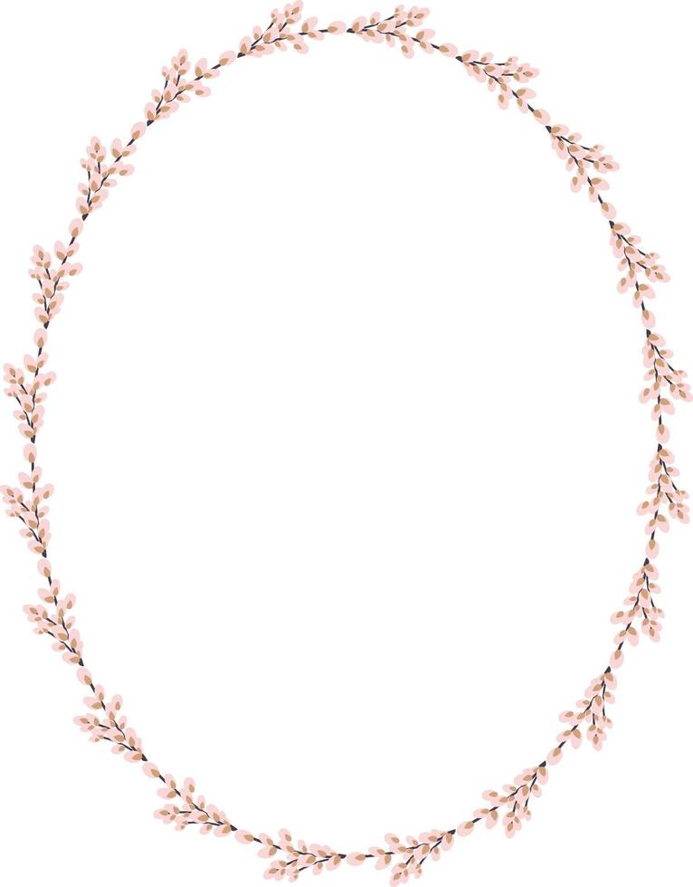 Oval wreath of willow. Willow wreath.Easter wreath made of willow stalks.Vector flat illustration isolated on a white background. Design for invitations, postcards, printing. vector
