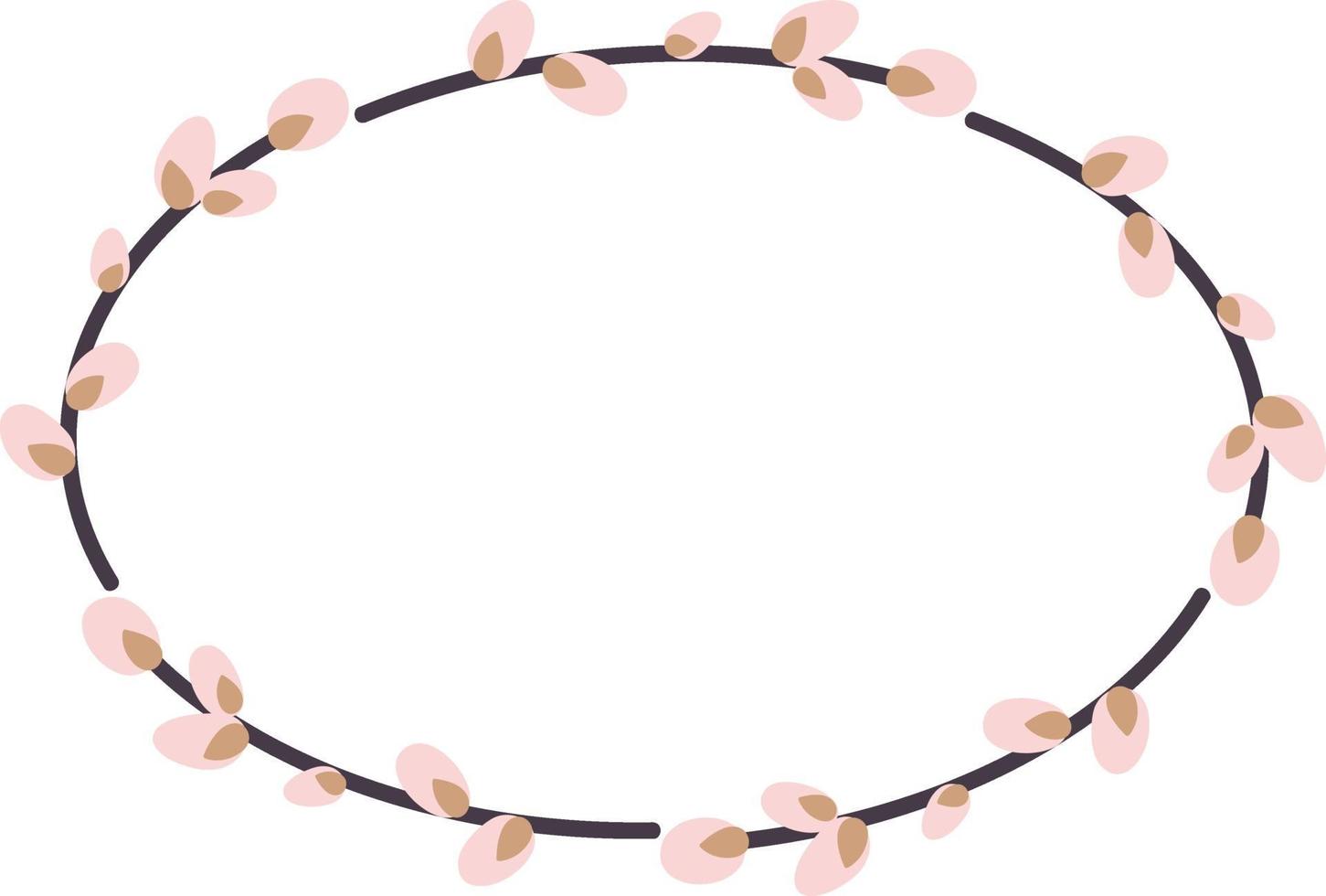Oval wreath of willow. Willow wreath.Easter wreath made of willow stalks.Vector flat illustration isolated on a white background. Design for invitations, postcards, printing. vector