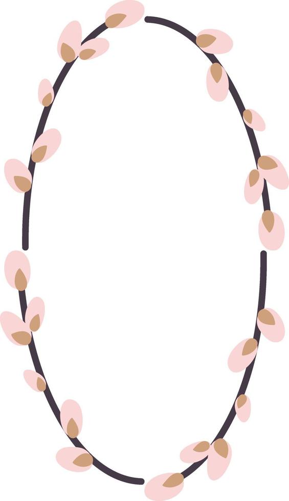 Oval wreath of willow. Willow wreath.Easter wreath made of willow stalks.Vector flat illustration isolated on a white background. Design for invitations, postcards, printing. vector