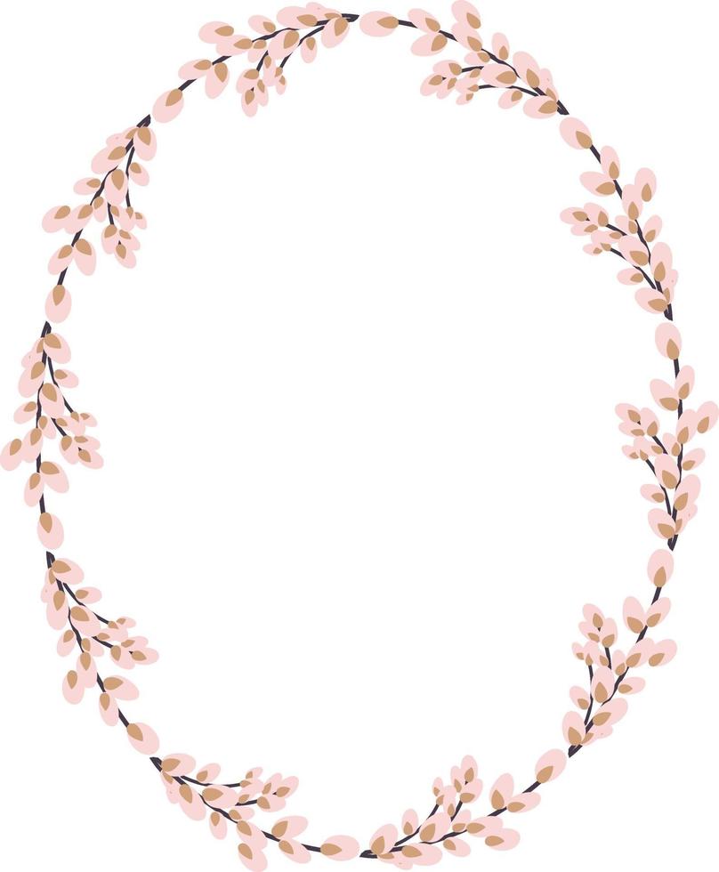 Oval wreath of willow. Willow wreath.Easter wreath made of willow stalks.Vector flat illustration isolated on a white background. Design for invitations, postcards, printing. vector
