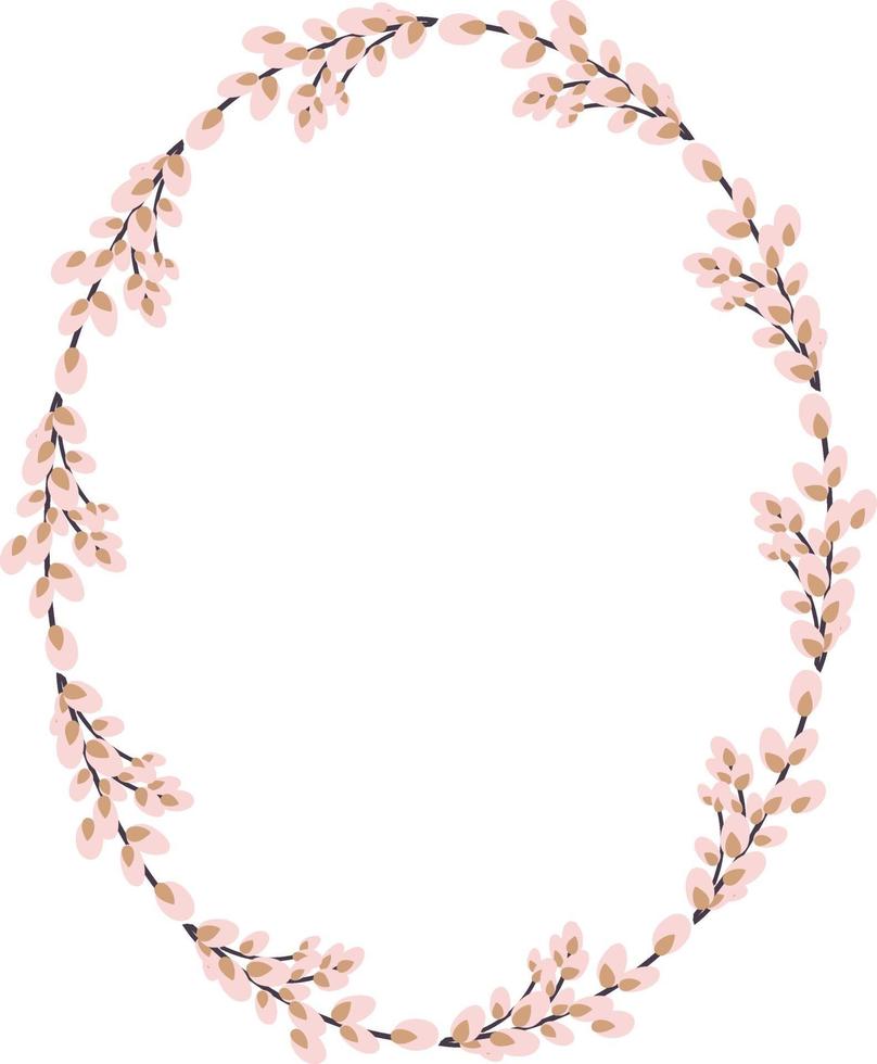 Oval wreath of willow. Willow wreath.Easter wreath made of willow stalks.Vector flat illustration isolated on a white background. Design for invitations, postcards, printing. vector