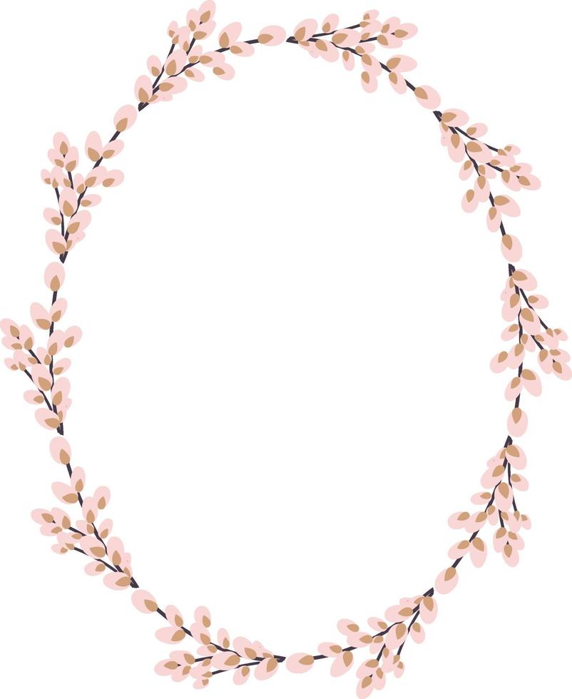 Oval wreath of willow. Willow wreath.Easter wreath made of willow stalks.Vector flat illustration isolated on a white background. Design for invitations, postcards, printing. vector