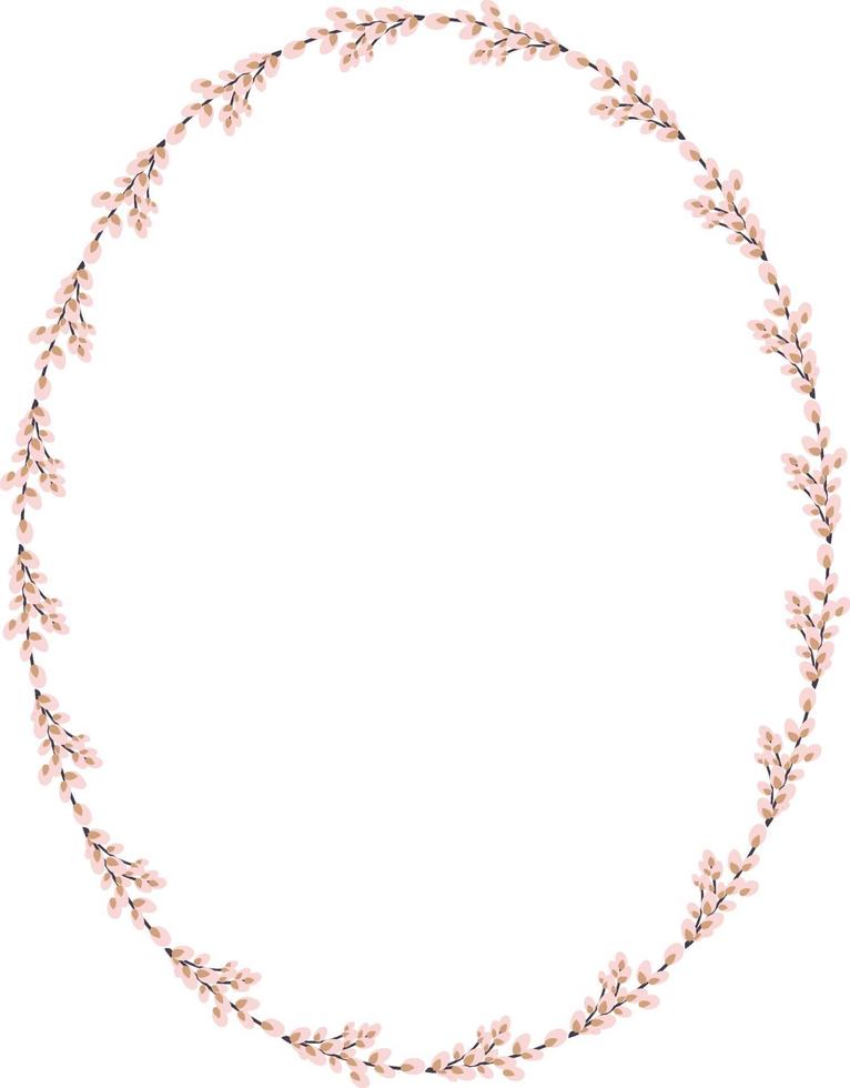 Oval wreath of willow. Willow wreath.Easter wreath made of willow stalks.Vector flat illustration isolated on a white background. Design for invitations, postcards, printing. vector