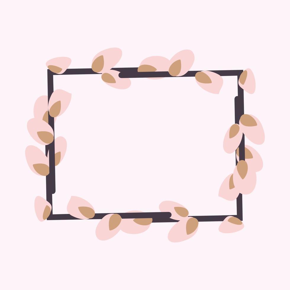 Rectangular frame with willow twigs. vector