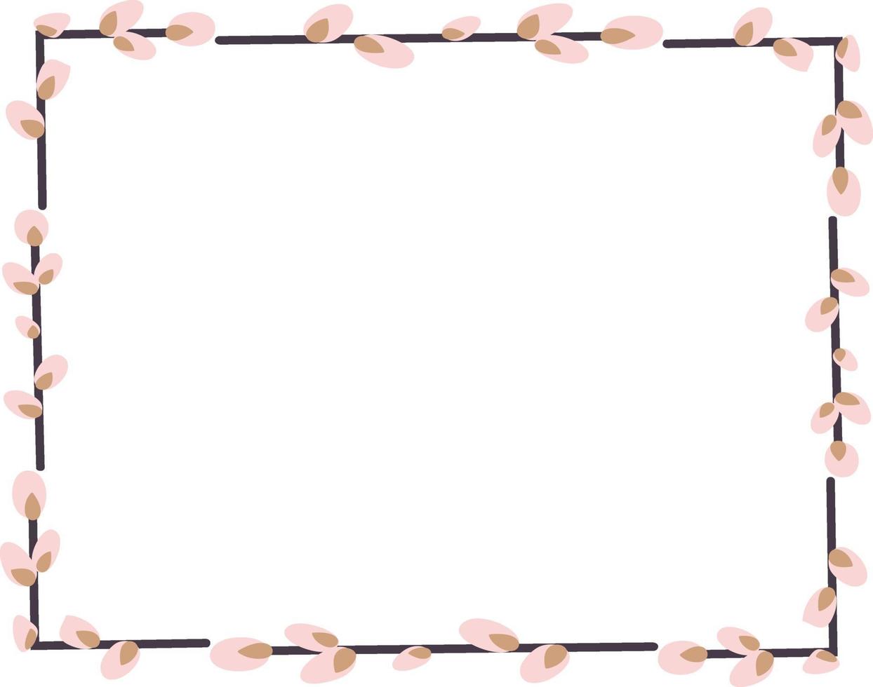 Rectangular frame with willow twigs. vector