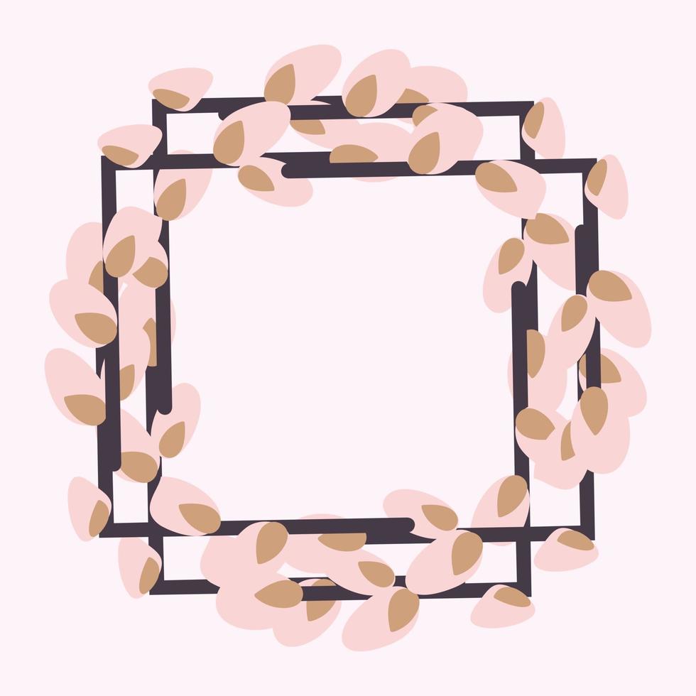 Rectangular frame with willow twigs. vector