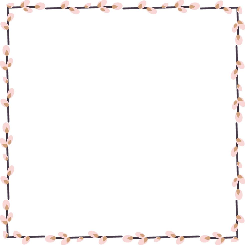 square frame made of willow twigs.Easter wreath made of willow stalks.Vector flat illustration isolated on a white background. Design for invitations, postcards, printing. vector