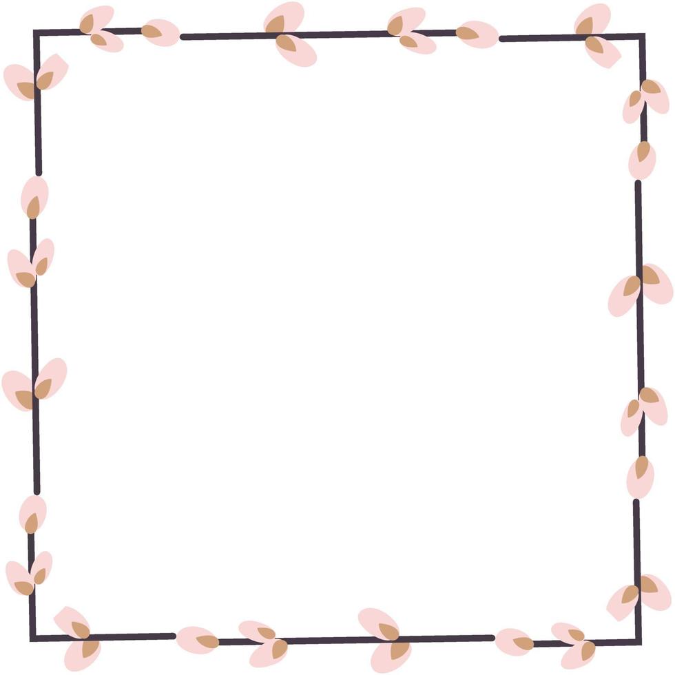 square frame made of willow twigs.Easter wreath made of willow stalks.Vector flat illustration isolated on a white background. Design for invitations, postcards, printing. vector