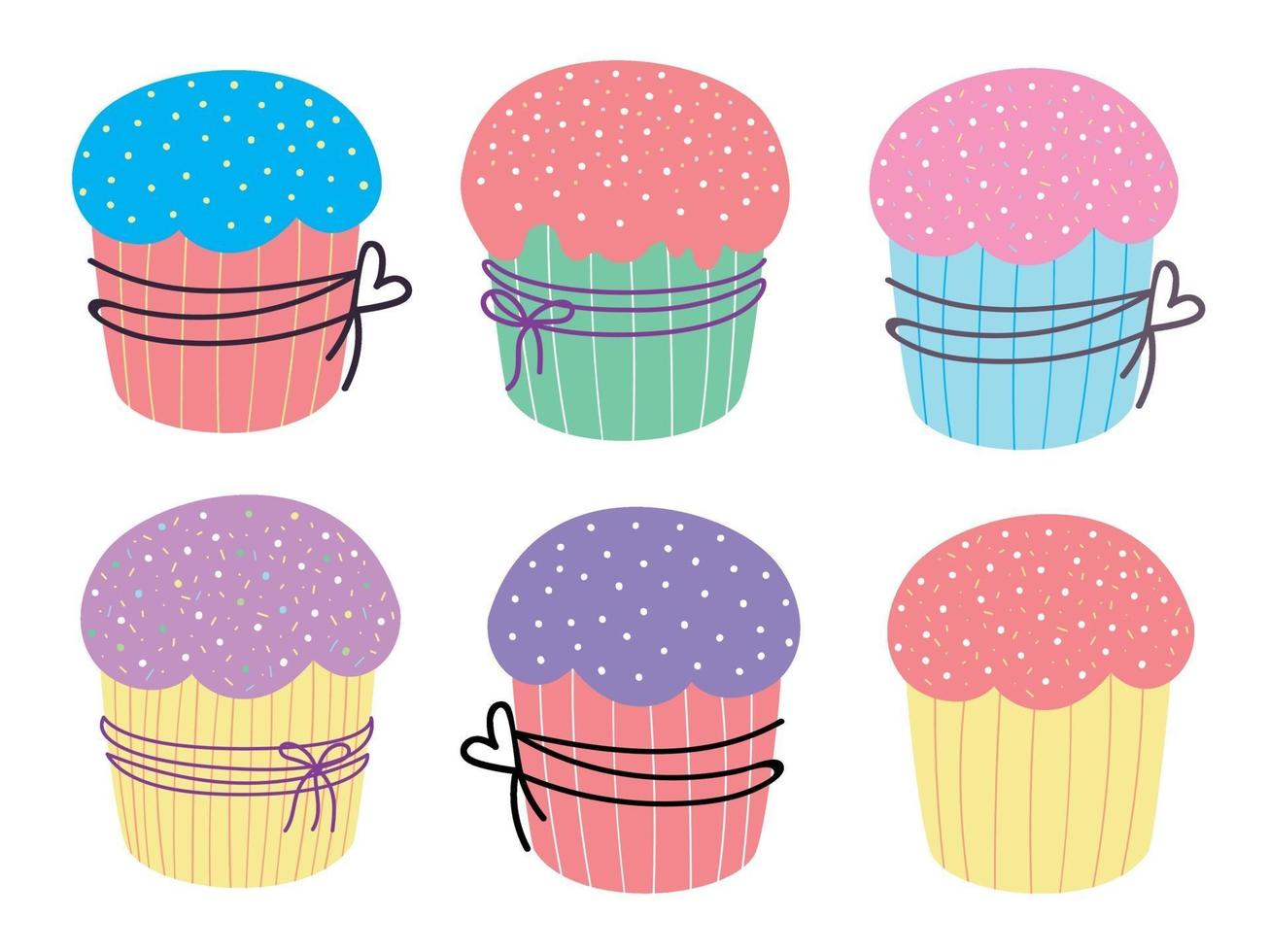 Easter cakes set. Cute Easter cupcake. Design for Easter, Birthday, Holidays. Vector flat illustration