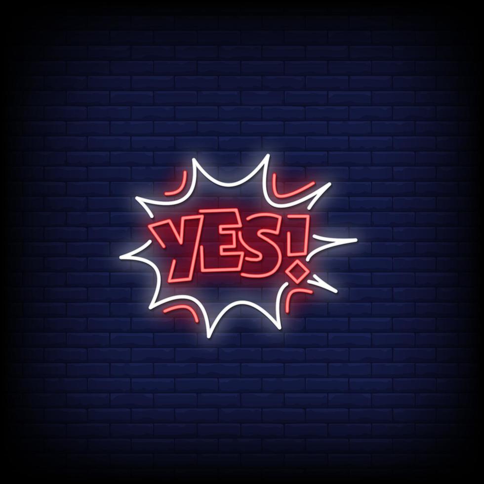 Yes Neon Signs Style Text Vector