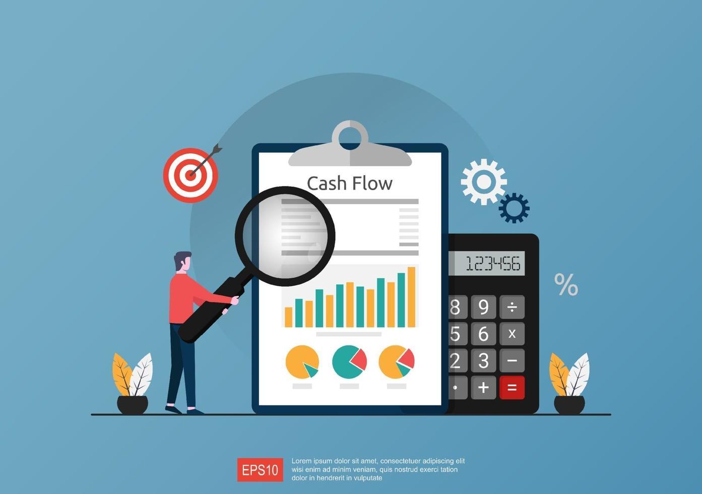 Cash flow statement concept with calculator and graph document symbol illustration. vector