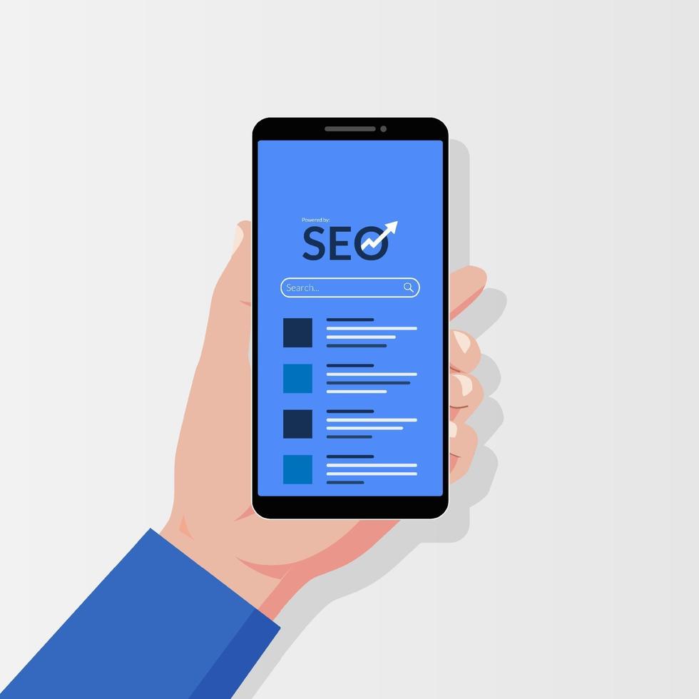 Hand holding smartphone with search engine bar concept illustration. vector