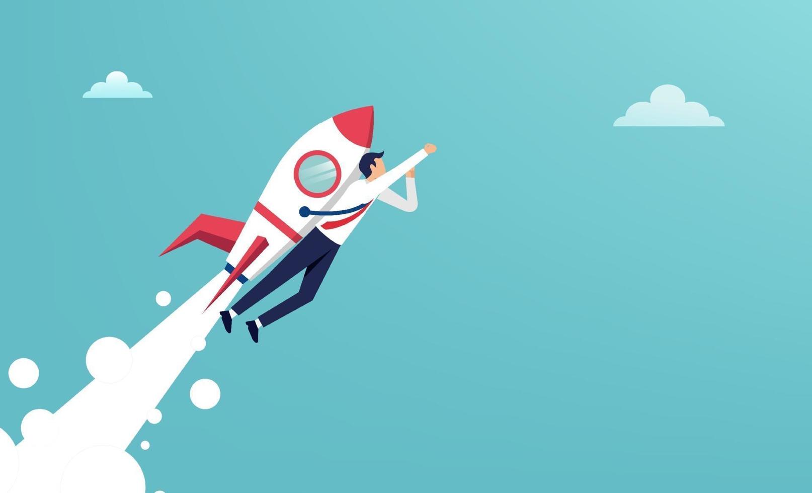 Businessman flying with jet pack illustration. Success in business and career concept vector