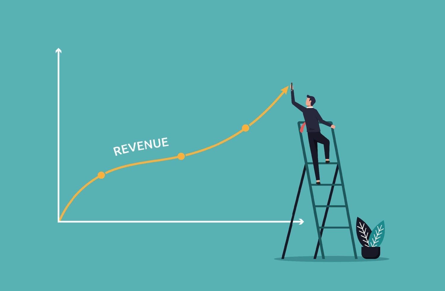 empresario dibujo símbolo de gráficos de ingresos. los ingresos comerciales aumentan con el tiempo ilustración del concepto. vector