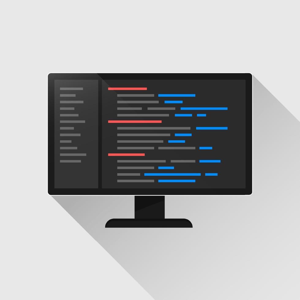 Programming and coding on computer screen. Software developer programming code vector illustration.