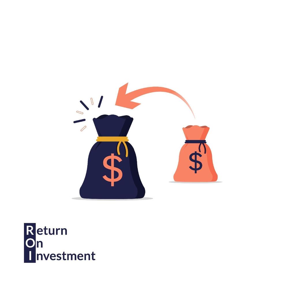 Return on investment concept with sacks of money and arrow symbol illustration. vector