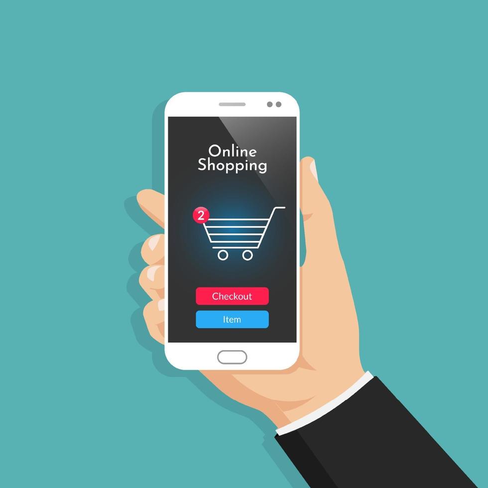 Online shopping with smartphone vector illustration.