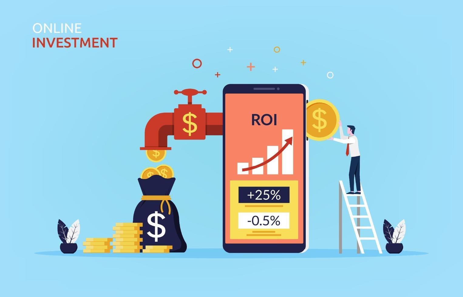 Online Investment Concept With Businessman Inserting Coin Into Mobile Phone To Make More Money Symbol 2240050 Vector Art At Vecteezy