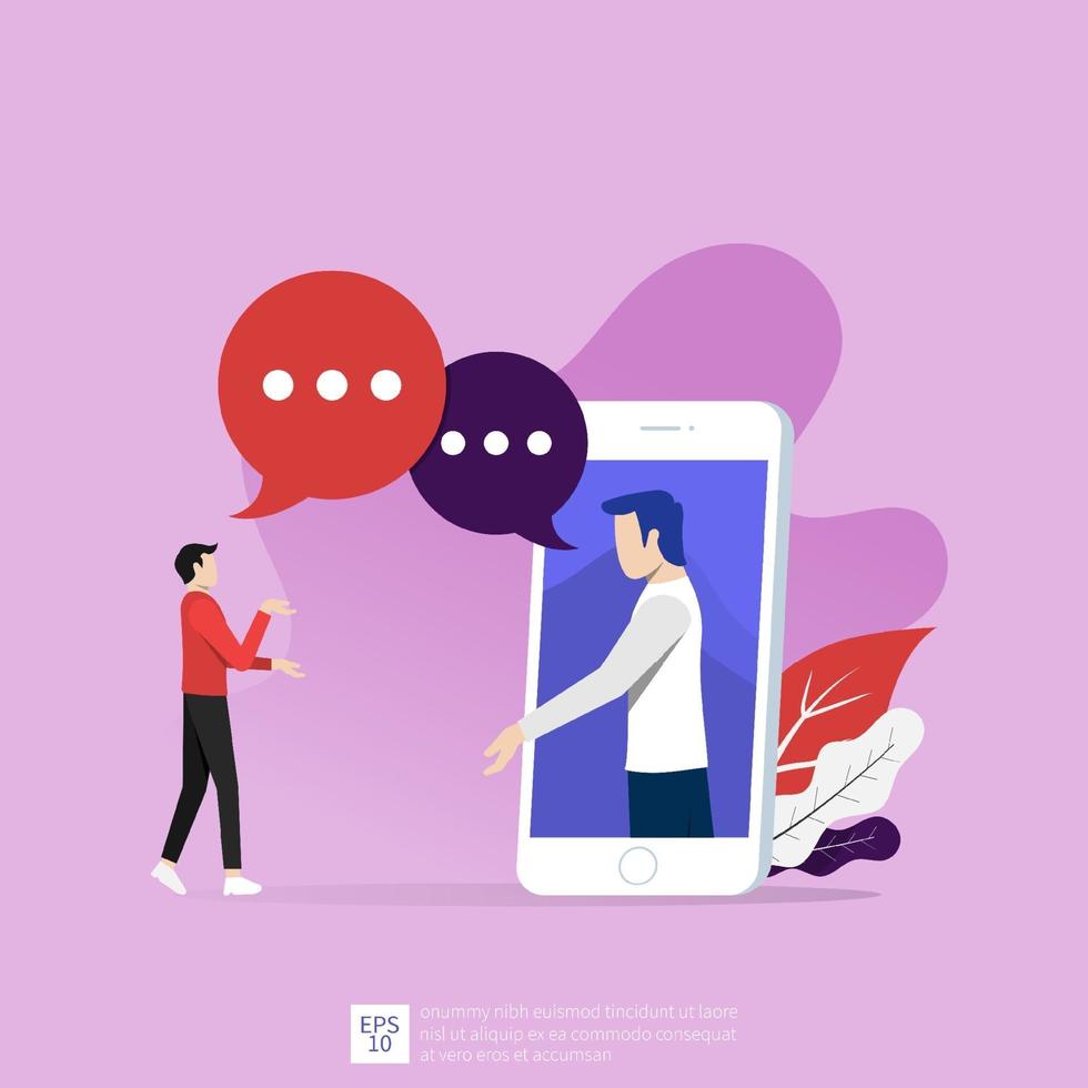 Online communication concept. Men chatting via internet vector illustration.