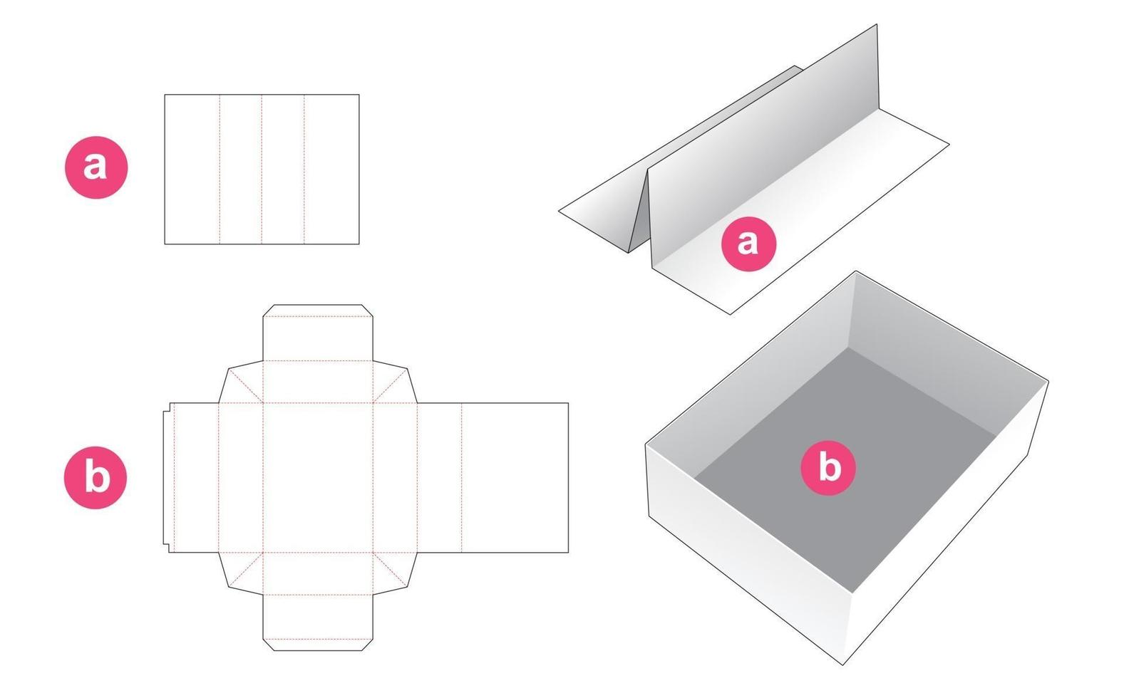 Rectangular tray with insert partition die cut template vector