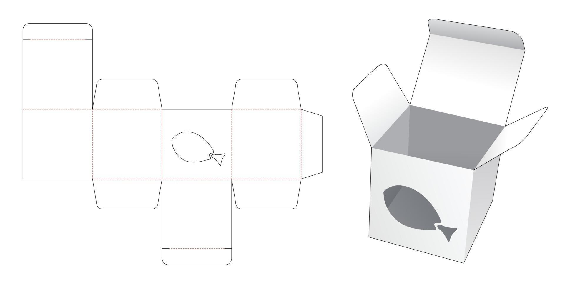 Mini box with fish shaped window die cut template vector