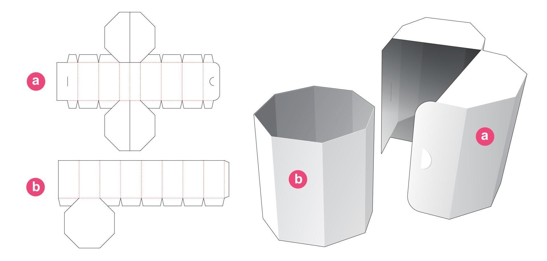 caja octogonal con plantilla troquelada de tapa abatible vector