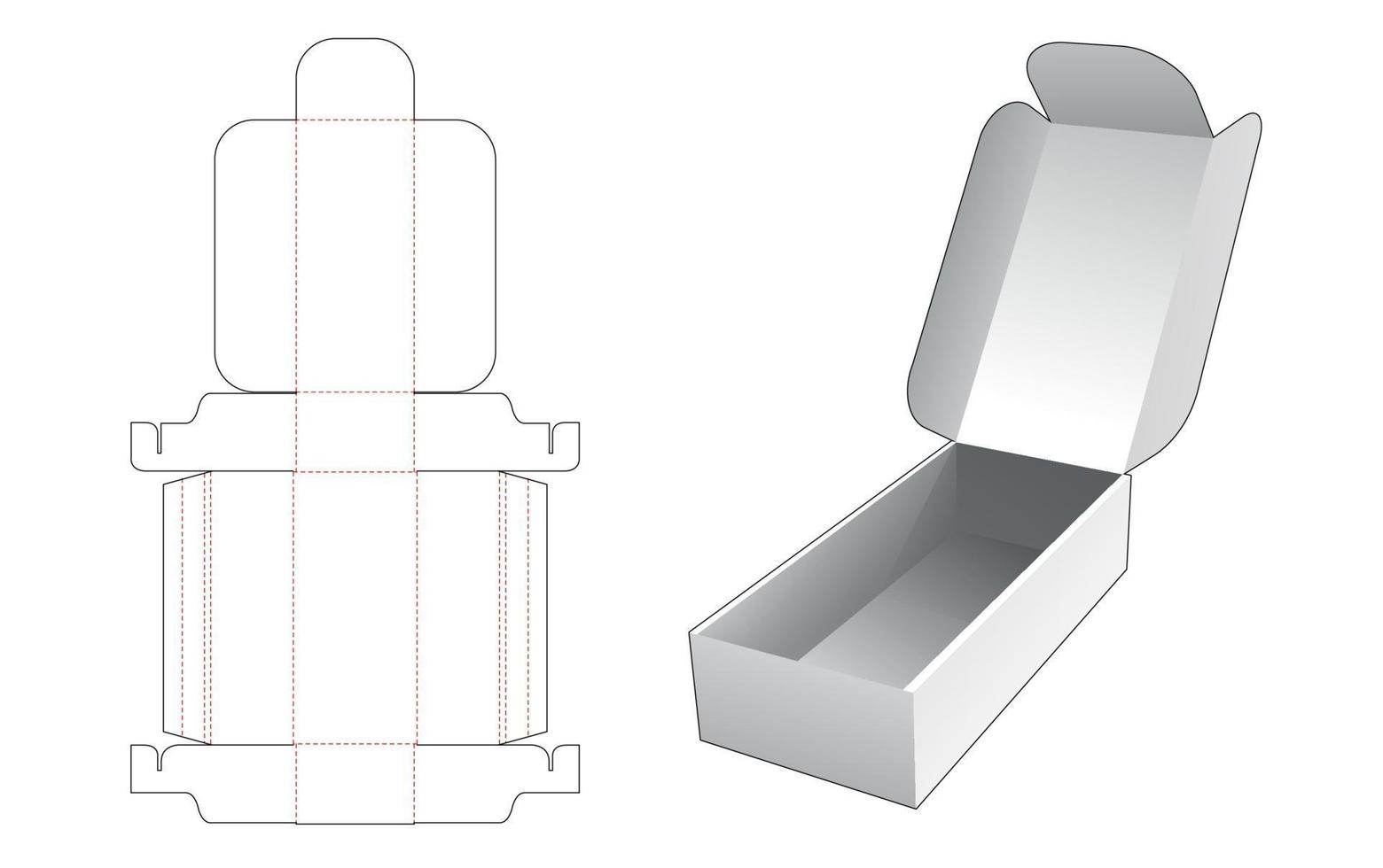 caja de embalaje larga con plantilla troquelada superior abatible vector