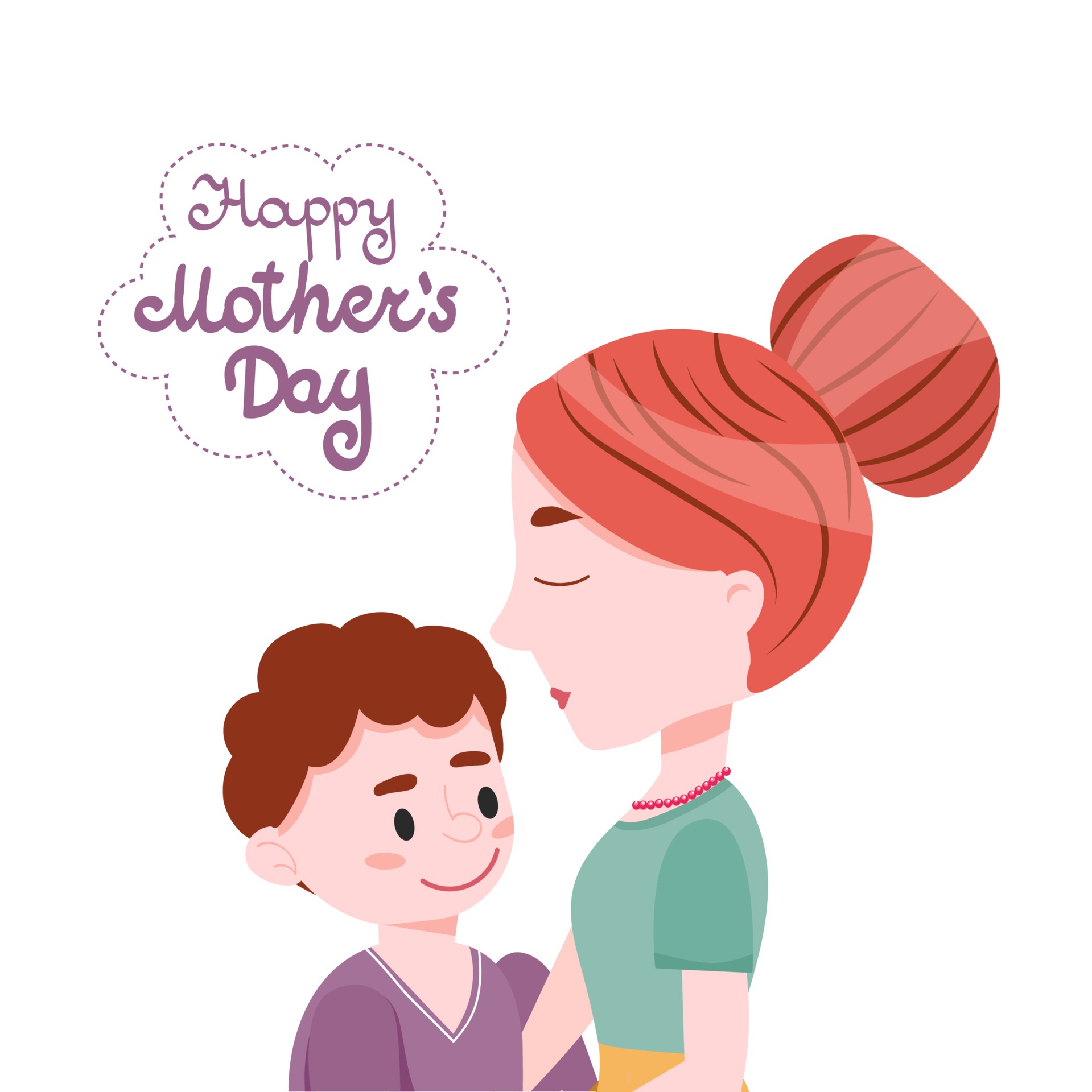 Mom With Little Son And Lettering Happy Mothers Day Cartoon Cute Vector  Illustration. 2240180 Vector Art at Vecteezy