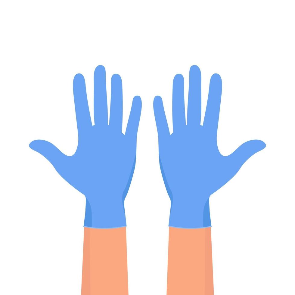 Hands putting on protective blue gloves. Hands in sterile blue gloves. vector