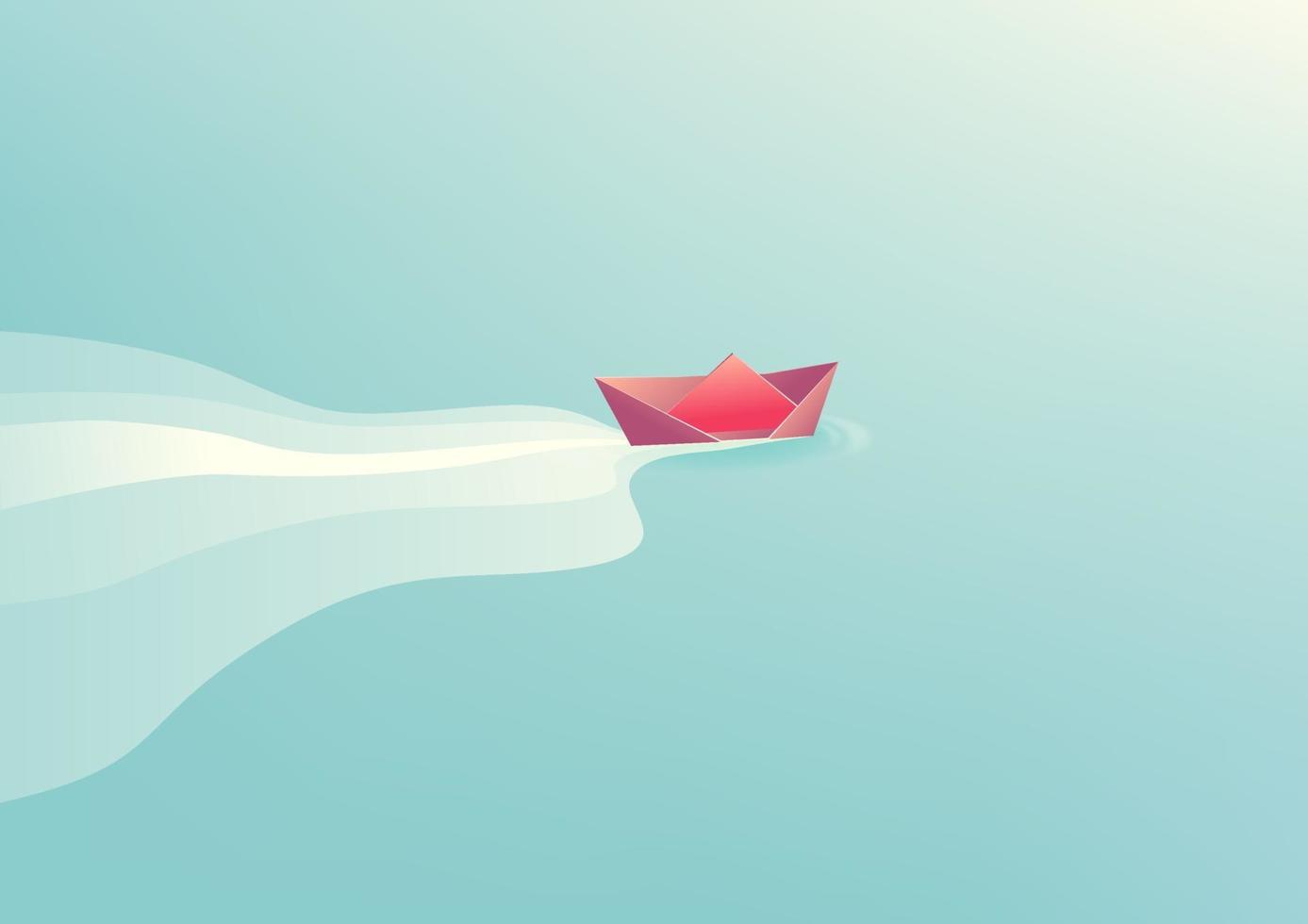 Paper boat origami on water wave. Minimal style. vector