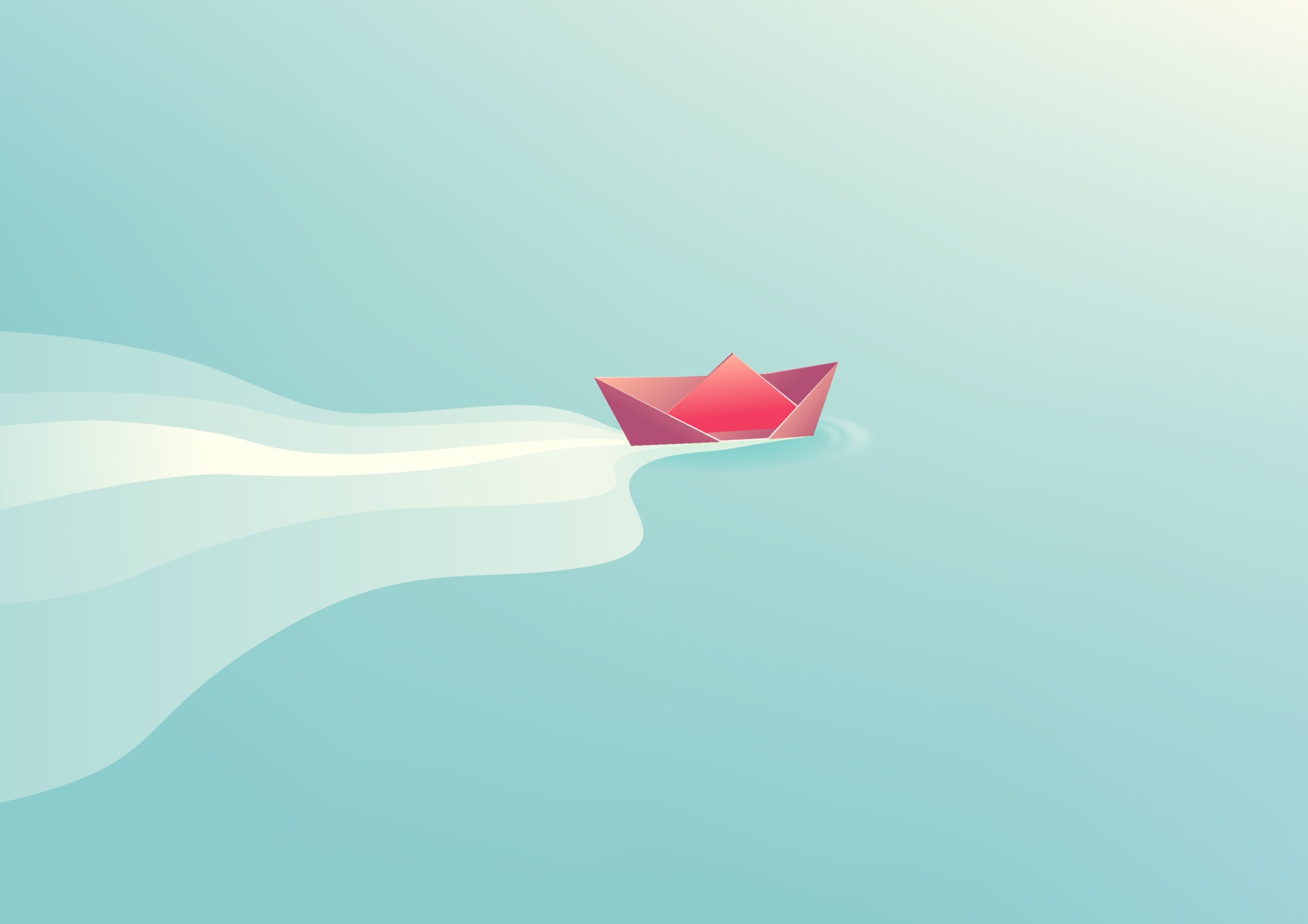 Paper boat origami on water wave. Minimal style. 2240252 Vector Art at