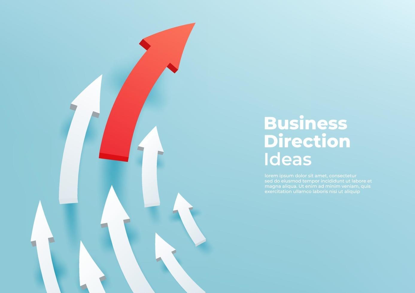 Curved white 3d arrows directed upwards, progress way and forward achievement creative concept. Red arrow up to growth success. vector