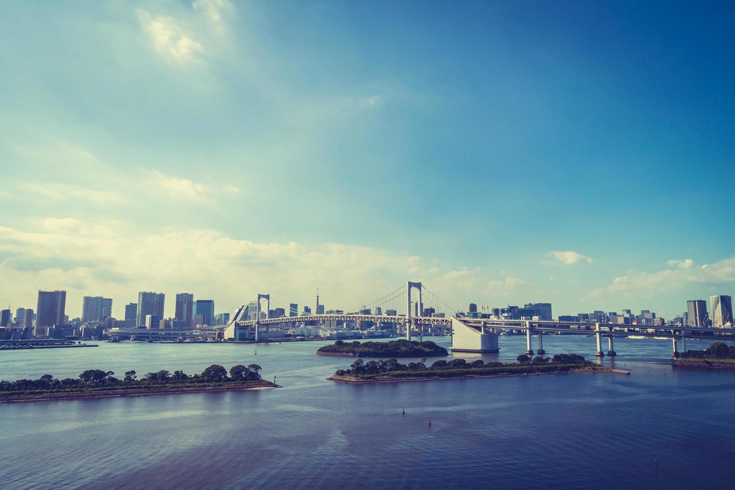 Cityscape of Tokyo city with Rainbow Bridge, Japan photo