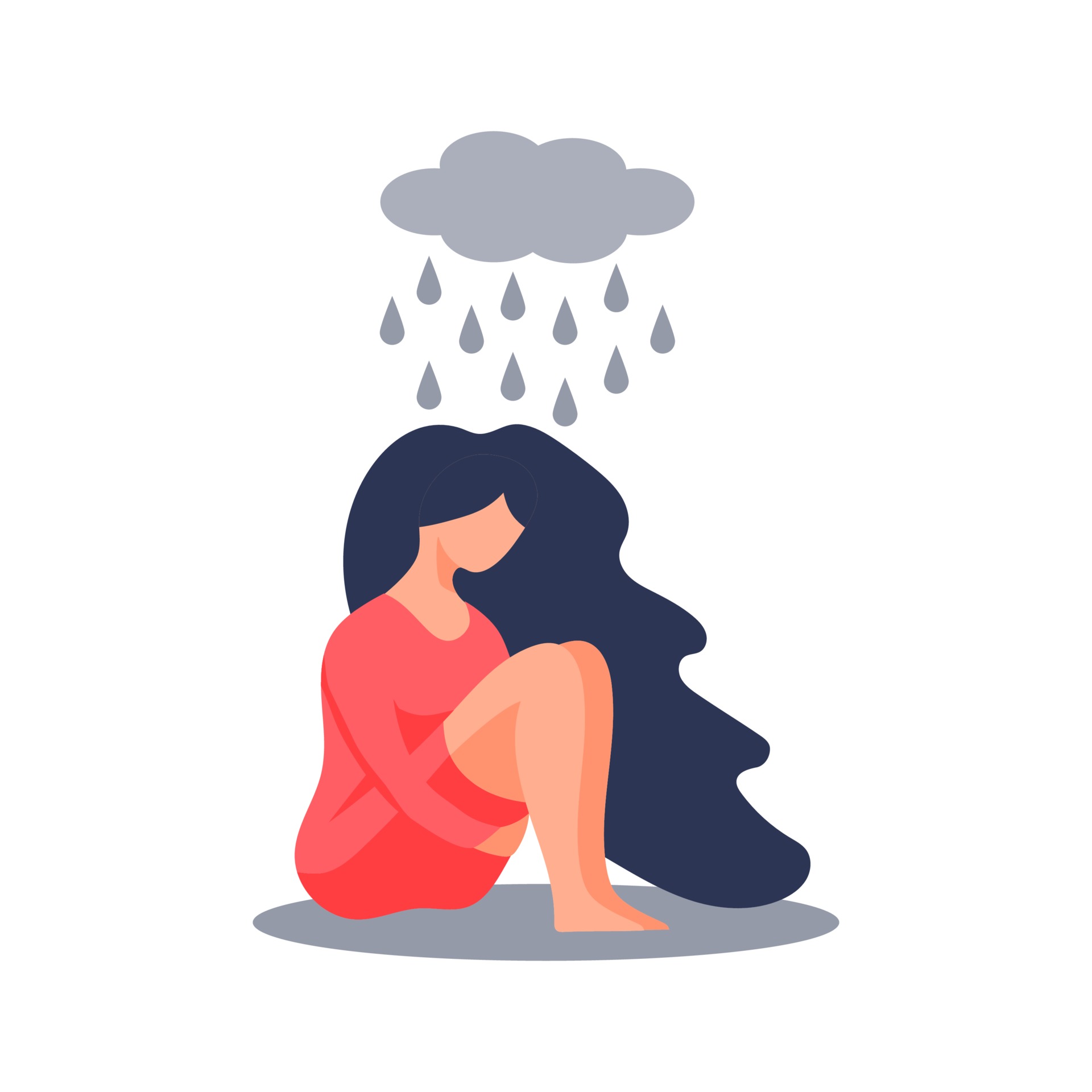 Sad lonely woman in depression. Young unhappy girl sitting and hugging her  knees. Depressed teenager. Stress and emotion concept. Vector illustration  in flat cartoon style. 2240526 Vector Art at Vecteezy