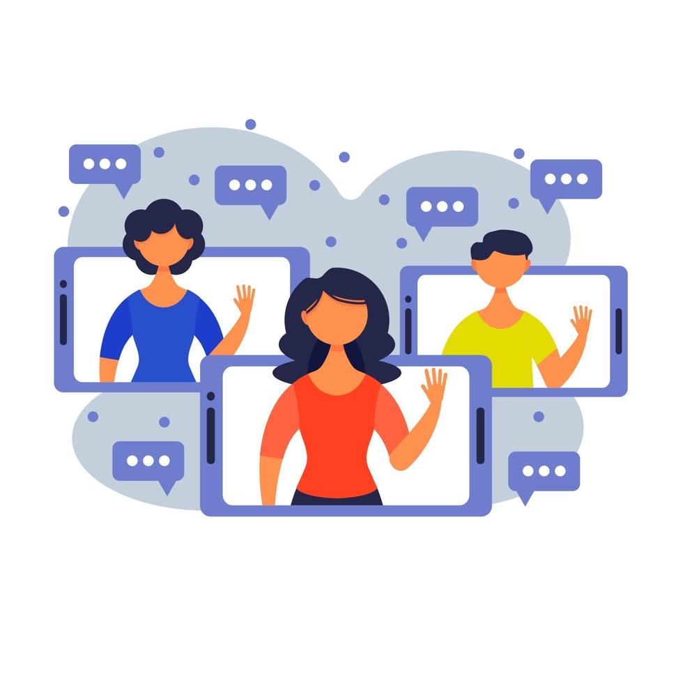 People chatting in messenger or social network. Internet communication, online instant messaging or information exchange. Vector illustration in flat cartoon style.