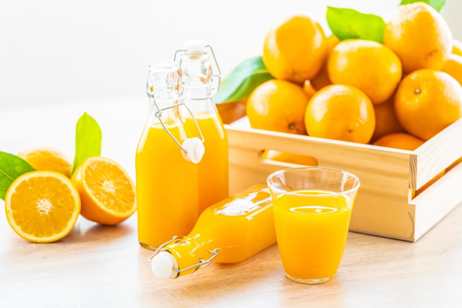 Fresh orange juice for drink in bottle glass photo