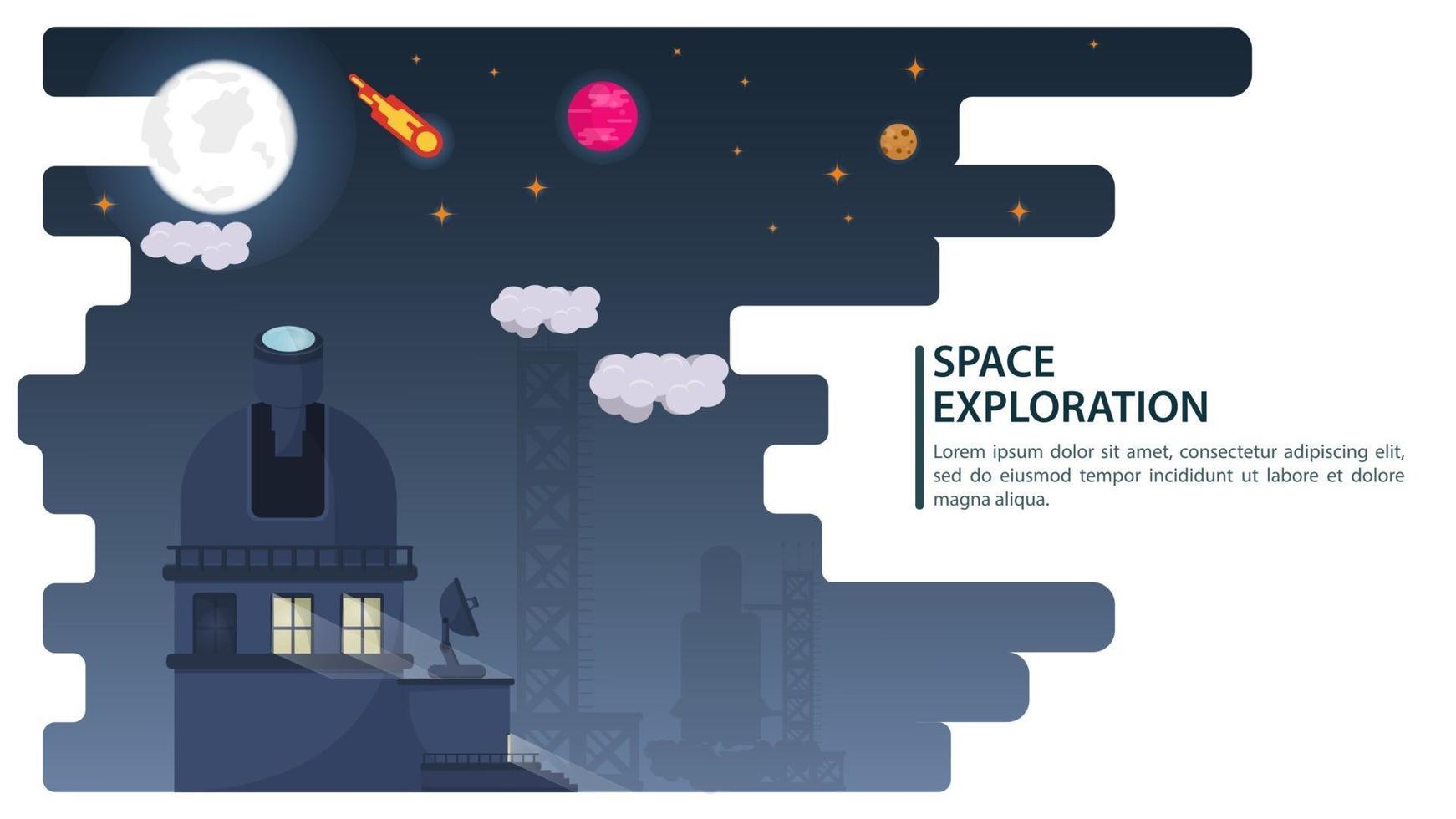 El telescopio del observatorio espacial de banner observa planetas y estrellas para sitios web y móviles, diseño de ilustración vectorial plana vector