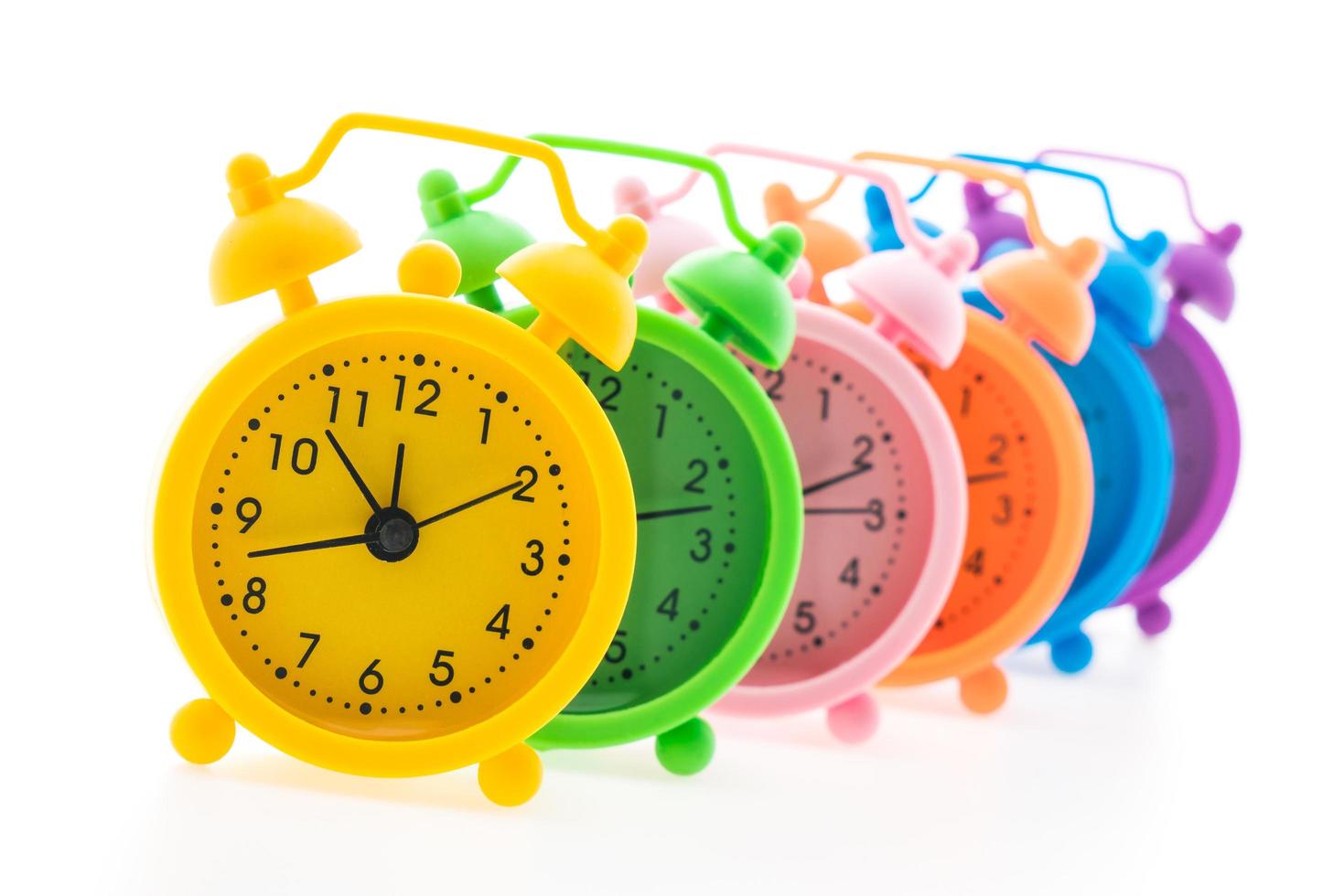 Colourful alarm clocks photo