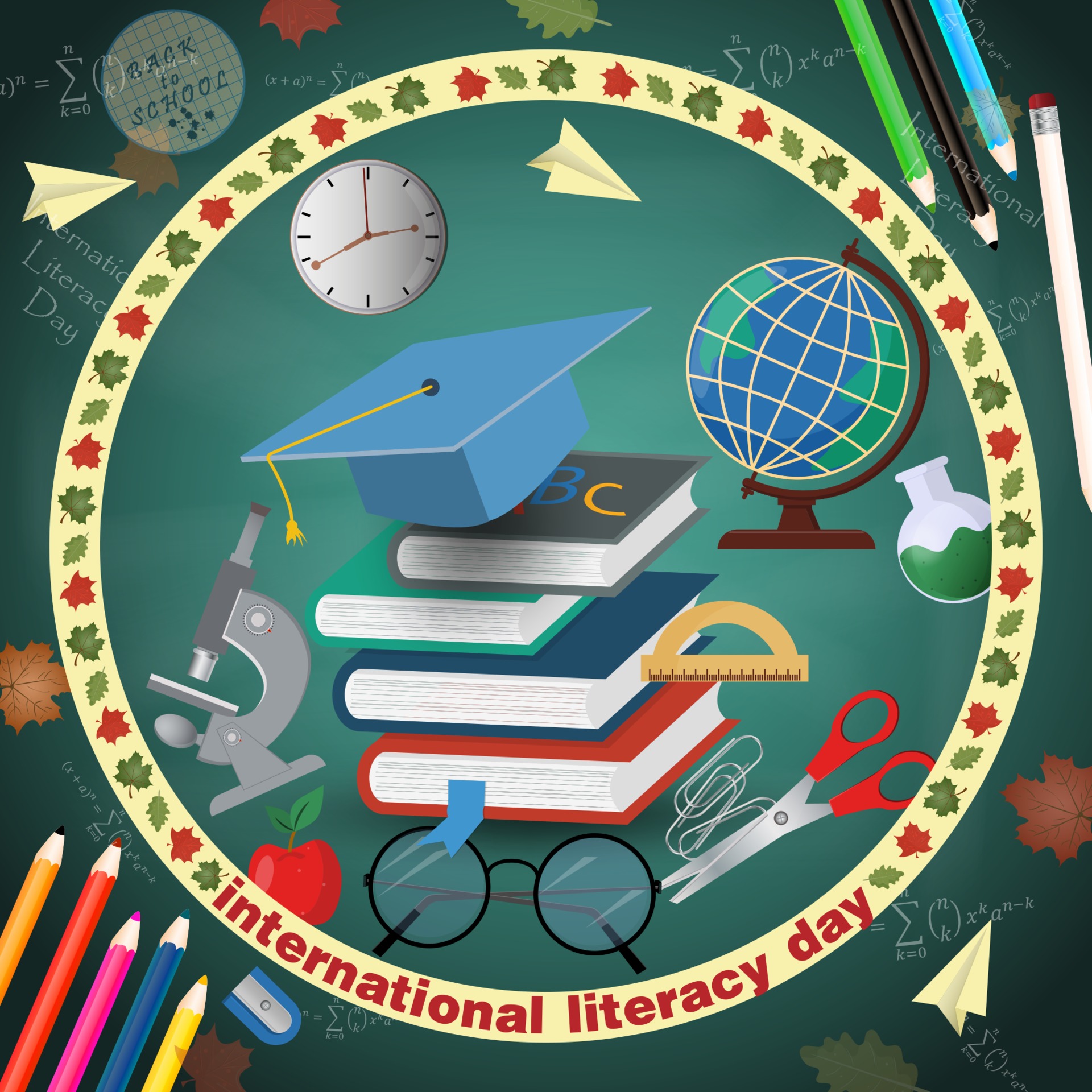 school theme design for international literacy day, back to school